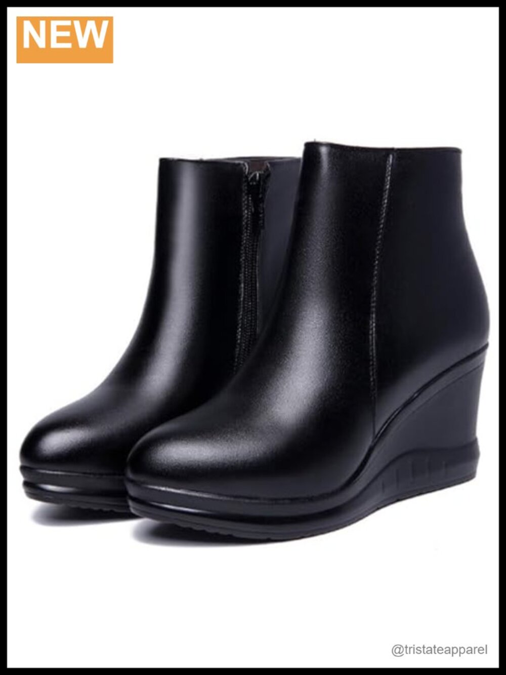 Women's Faux Leather Wedge Ankle Boots with Side Zipper, Fur Lined Winter
